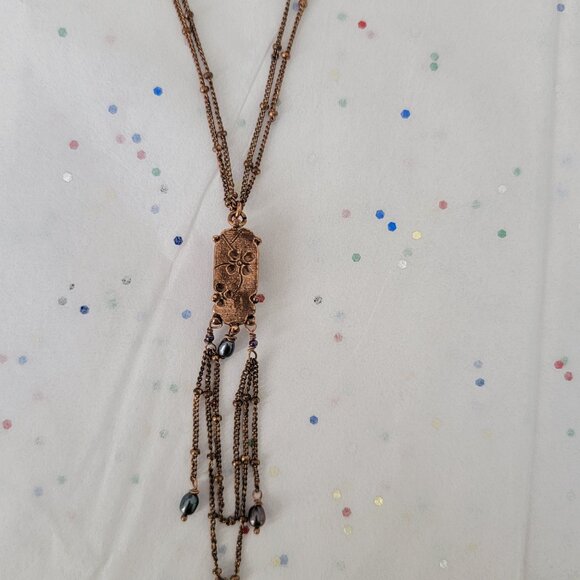 SATELLITE PARIS VINTAGE FACETED RECTANGULAR AMETHYST GLASS NECKLACE W/ DANGLES - Picture 8 of 9